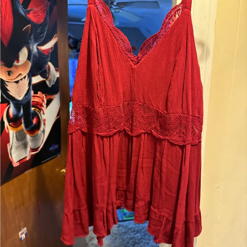 Torrid Red Lace Trim Blouse